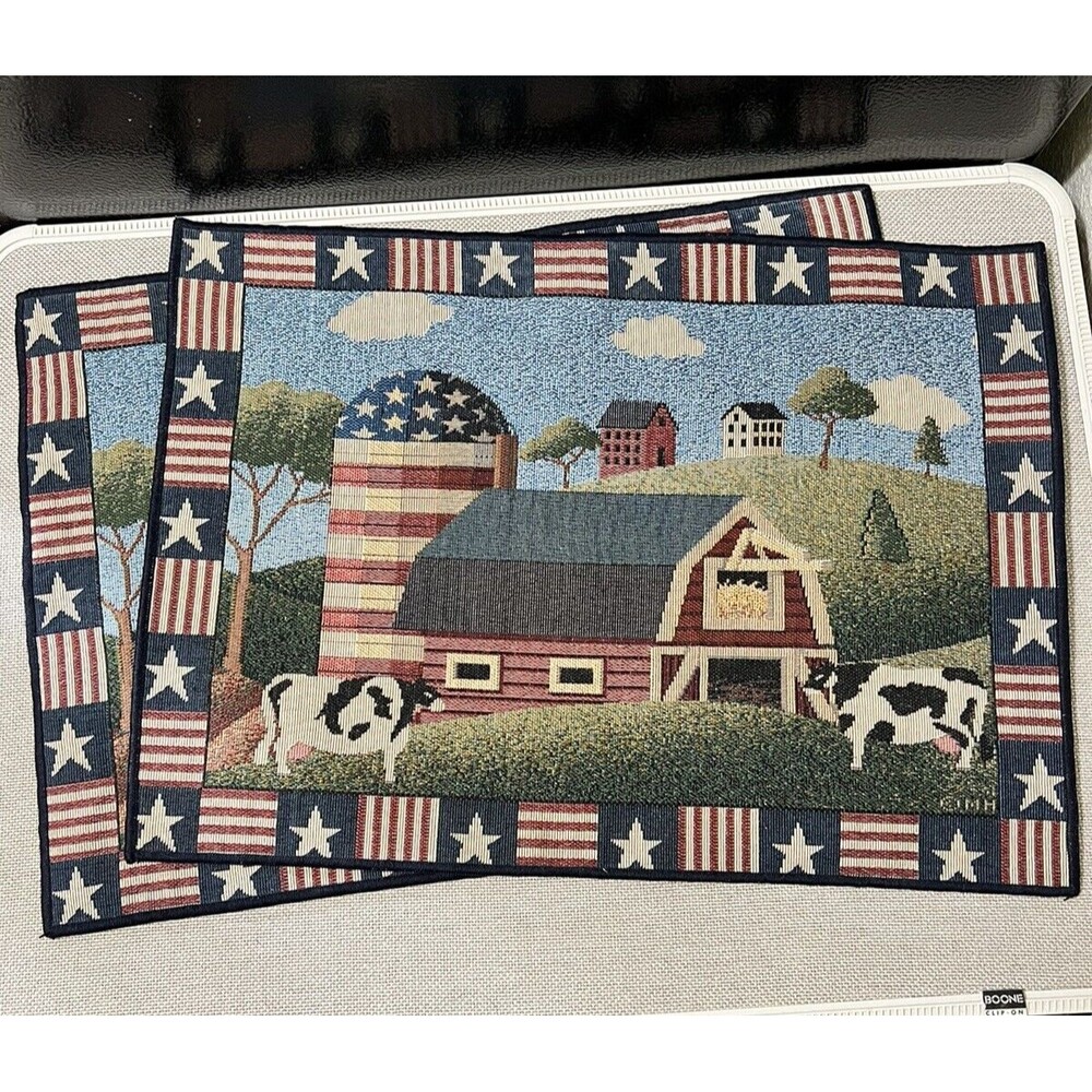 Farm Cow/Barn 4 pc. Placemats Red White Blue Patriotic Farmhouse Decor Americana - Picture 4 of 8